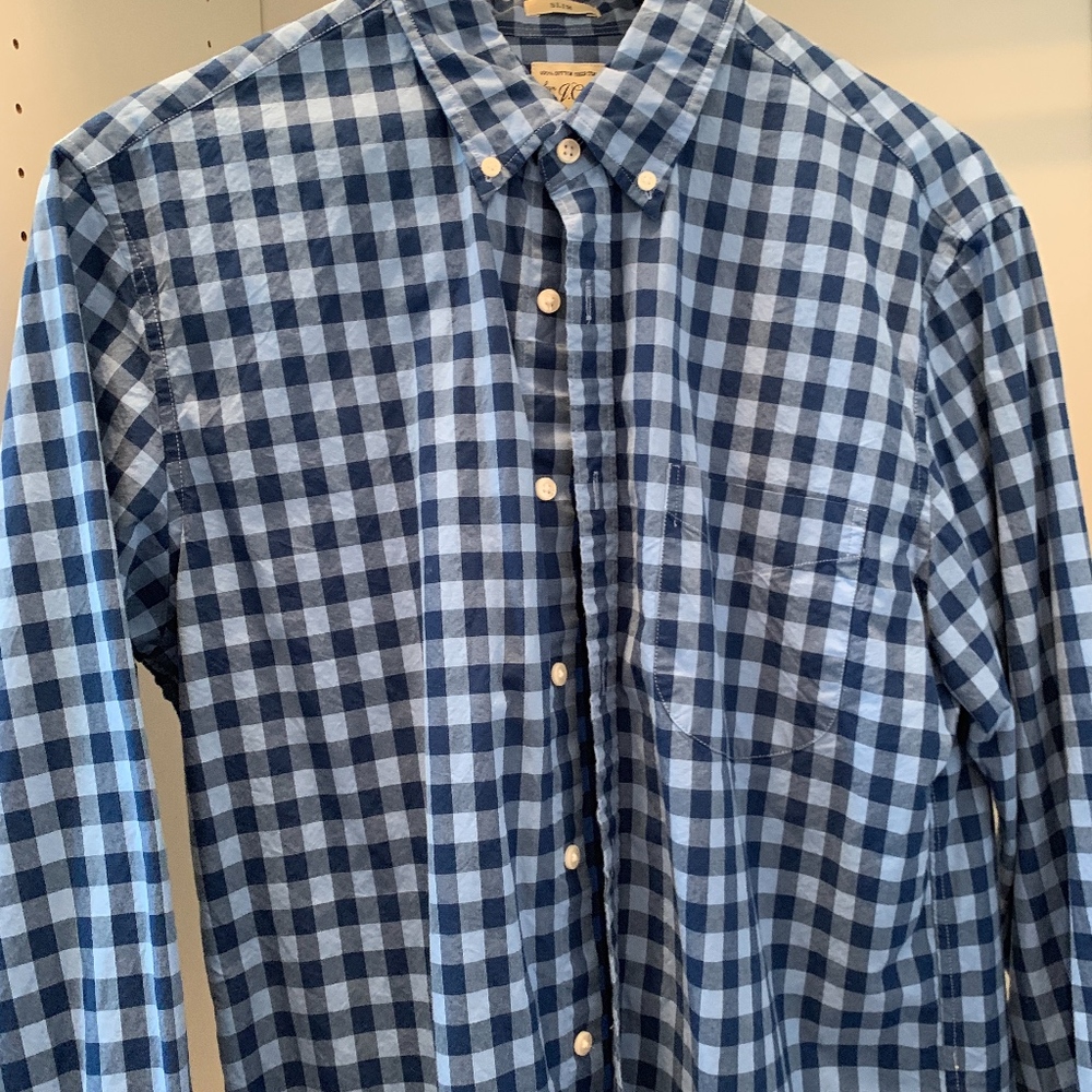 J. Crew Slim Secret Wash Shirt, Blue Gingham
